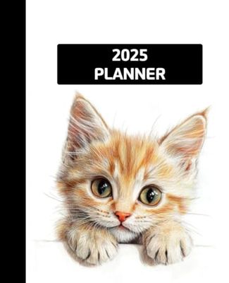 2025 daily and Monthly calendar Planner 7x9, 12 Months, Jan to Dec 2025, with Hourly Time Slots, soft cover, Small Planner Notebook, time Management and Hit Your Goals, Lasts 6month: cute cat