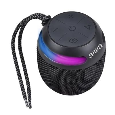 Aiwa BST-100 – Portable Bluetooth Speaker, 5 W, Waterproof IP66, Hands-Free, RGB Synchronised Light, Up to 8 Hours Playtime, USB-C, Compatible with Android/iOS/Windows – Black