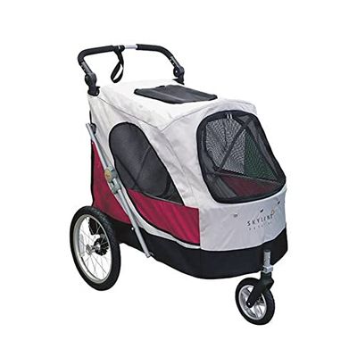 Pettio Poussette Aventura-XL Gris-Rouge Chiens Moins 45 kg