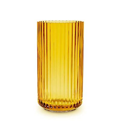 Lyngby Vase Height 20.5 cm Amber A Mouth-Blown Glass Vase in Scandinavian Style with Grooves as Decorative Vase for Flowers, Shrubs or Lantern for Candles and Tea Lights