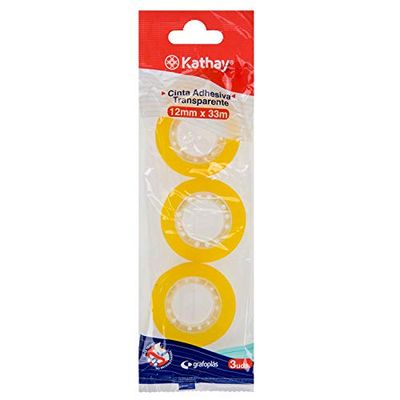 Kathay 86003200. Bag of 3 Transparent Adhesive Tapes, 12 mm x 33 m, High Resistance