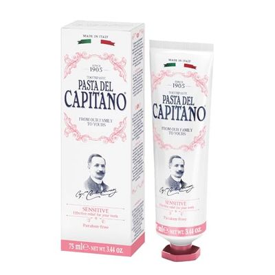 Pasta del Capitano 1905, Dentifrice Sensible, Dentifrice Conçu pour les Dents Sensibles, Offre une Protection contre les Chocs Thermiques d'Aliments et de Boissons, 100% Made in Italy, Tube de 75 ml