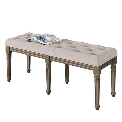 LUNSY Banco de Asiento tapizado Estilo Vintage Acolchado Banco de Piano para salón, vestíbulo, Pasillo, Comedor y Dormitorio, Beige 122 x 43 x 47