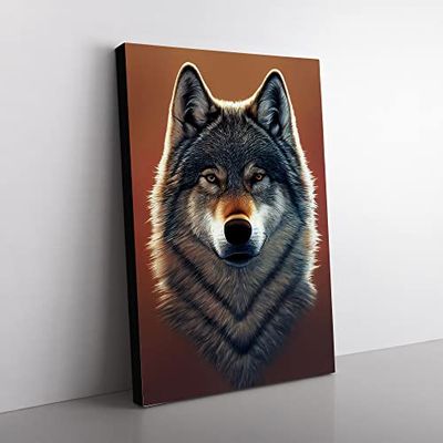 Watchful Wolf No.3 Canvas Wall Art Print Ready to Hang, Framed Picture for Living Room Bedroom Home Office Décor, 50x35 cm (20x14 Inch)