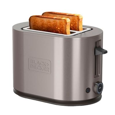 Black+Decker - Tostapane BXTO901E 900W | 2 Fessure con Auto Centratura | 7 Livelli di Tostatura | 3 Bande Mica Incandescenti | 3 Funzioni Integrate | Vassoio Raccoglibriciole Rimovibile | Acciaio Inox
