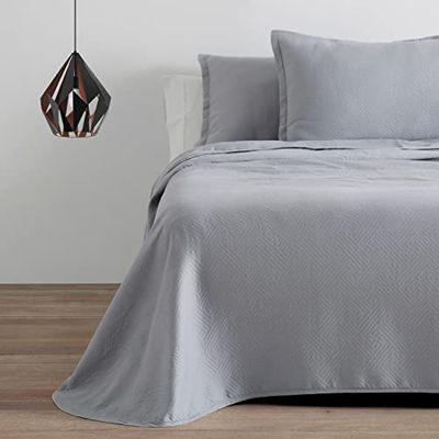 Colcha/Cubrecama de algodón reciclado lijnen kleur perla para cama van 135/140 cm. Incluye dos fundas de cojín