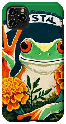 Rana signo de paz entre flor de caléndula Carcasa para iPhone 11 Pro Max