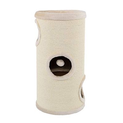 Lionto krabton van sisal met speelbal en pluche rand, hoogte 70 cm, stabiele krabpaal voor kleine en grote katten, perfecte klauwverzorging en bezigheid, veel verstopmogelijkheden, Γ 36 cm, beige