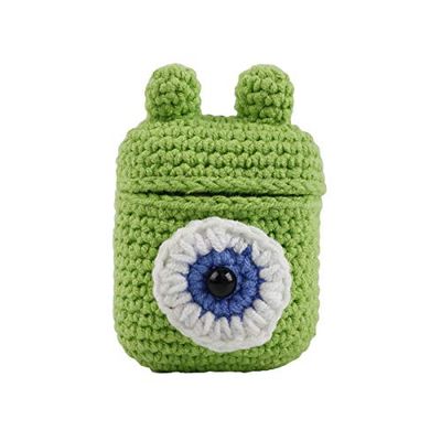 Cover per Airpods 1 e 2 con interno in silicone e esterno lavorato all'uncinetto a forma di mostro, verde