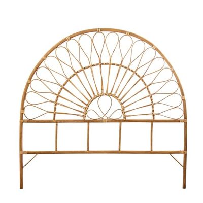DRW Testiera per letto in rattan naturale semicircolare per letti fino a 95 cm, 97 x 2,5 x 94 cm