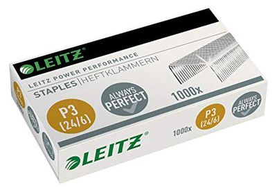 Leitz 55700000 P3 Power Performance 24/6 Staples, Strong Steel, Length 6 mm, 1000 Staples, Staples Up to 30 Sheet Capacity