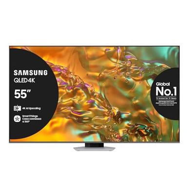 Samsung Smart TV 55" QE55Q80DAUXZT QLED 4K, Upscaling AI 4K, Processore NQ4 AI Gen2, Motion Xcelerator 120Hz, Quantum Matrix, Direct Full Array, DVBT-2, Q-Symphony & OTS Lite, Eclipse Silver, 2024