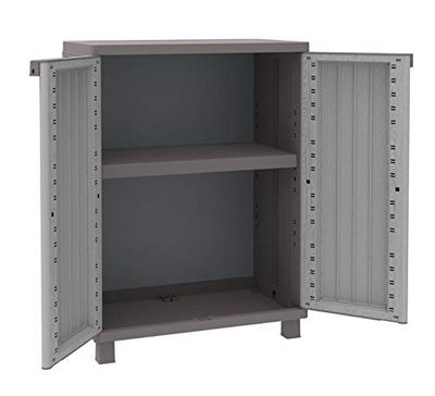 Terry Jwood, 68 x 37,5 x 91,5 cm, lage kast van kunststof met 2 legplanken, grijs/taupe, 68 x 37,5 cm