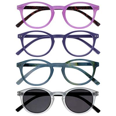 OPULIZE Zen 4 Pacco Occhiali Da Lettura Con Lettore Sole Rosa Porpora Turquoise Cristallo Piccolo Uomo Donna RRRS24-45QC +3,50