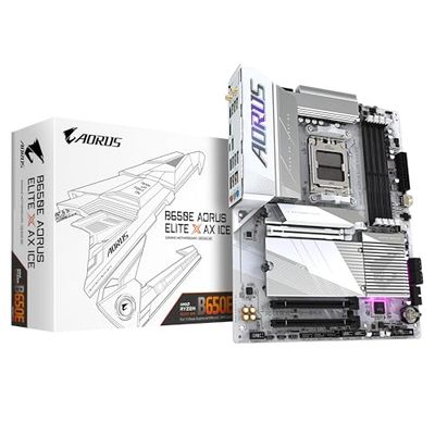 GIGABYTE B650E AORUS Elite X AX Ice Placa Base - AMD Ryzen Serie 9000, VRM de 12+2+2 Fases, hasta 8000 MHz DDR5 (OC), 1xPCIe 5.0 + 2xPCIe 4.0 M.2, LAN 2,5 GbE, WiFi 6E, USB 3.2 Gen 2