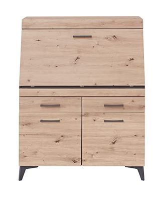 Stella Trading SECRET, Secretaire scrivania cassettiera in stile rovere artigianale, colore grafite, Scrivania per computer salvaspazio con cassetti, 98 x 124 x 42 cm (larghezza x altezza x profondità)