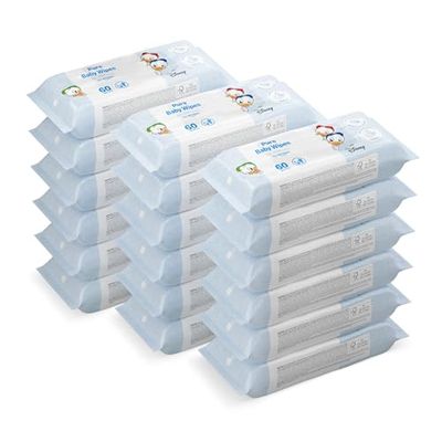 by Amazon Disney Pure Baby Wipes 1080 Wipes, Unscented, 18 pack of 60, (Previously a Mama Bear brand, same product)