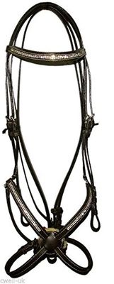 Cwell Equine NEW Leather Crystal Mexican Grackle Bridle With Reins Full/Cob/Pony Black (BROWN, COB)