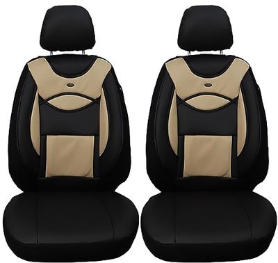 Coprisedili per auto, in ecopelle, compatibili con BMW X5 F15 2013 – 2018, per conducente e passeggero, FB: D107 (nero/beige)