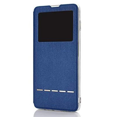 Carcasa de telefono Golden Beach Ventana con Soporte Funda for teléfono móvil Contestador con botón Deslizante Inteligente for Galaxy A20 / A30 (Dorado) (Color : Azul)