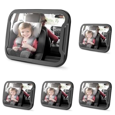 Vinabo Baby Car Mirror - Anti-dropout with 360° Adjustable Rotation, Unbreakable for All Rear Car Seats (Pack of 5)
