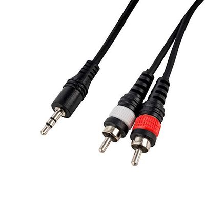 CASCHA - RCA naar jack audiokabel 1 m, 2 x RCA naar 1 x 3,5 mm jack, Y Splitter Stereo kabel, zwart