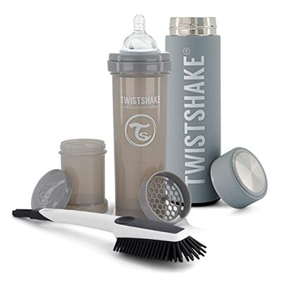 Twistshake Ourdoor Active Feeding Nappflaska Uppsättning, 3 st - 1x Antikolik-ventil Nappflaska, 1x Termosflaska, 1x Flaskborste, 6+ Månader, Unisex
