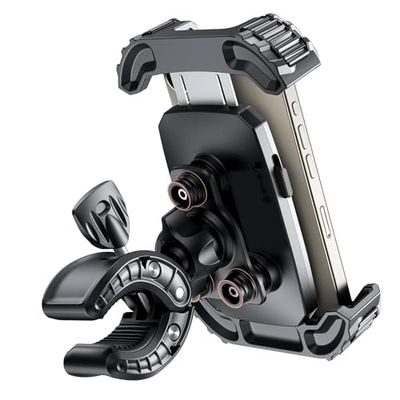 GuMosh Support Téléphone Moto Anti-Vibration, Support Téléphone Vélo, [Amortissement Multi-vibrationsr][1S Libération avec Un Bouton] 360° Rotation, pour iPhone 11~16 Series,Huawei, Samsung, 4,7-6,8"