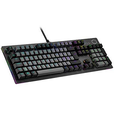 Cooler Master CK352 Tastiera meccanica da gioco (layout nordico) - Interruttore rosso, retroilluminazione RGB per tastiera e barra luminosa - Full size, Wirebound, Tasti personalizzabili, QWERTY