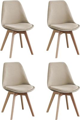 SHIITO | Modello Otto - Confezione da 4 sedie da pranzo in stile nordico | Imbottite con tessuto | 41,5 x 43 x 83 - Colore visone | Design semplice ed elegante | con gambe in faggio