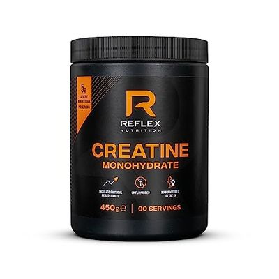 Reflex Nutrition Creatine Monohydrate Powder Unflavoured - Performance Enhancing 100% Creatine for Muscle Gains & Recovery - No Fillers or Additives - 450g (Vegan Creatine 5g per Serving, 90 Servings)
