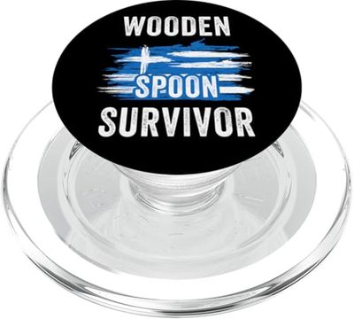 Wooden Spoon Survivor – Greek Flag Funny Childhood Quote PopSockets PopGrip para MagSafe