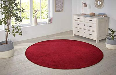 Hanse Home Nasty Redonda Tapete, macio de cabelo curto, monocromático, para sala de jantar, sala de estar, quarto das crianças, corredor, quarto, cozinha, vermelho liso, 133 cm, polipropileno, Ø 133
