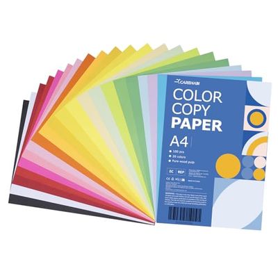 Carehabi - 20 Colours A4 80 GSM, 100 Sheets of Coloured Paper, Coloured Copy Paper, Copy Paper, Coloured Paper for DIY Crafts Design Decorating Crafts