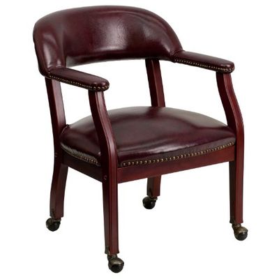 Flash Furniture Sarah Oxblood winylowe luksusowe krzesło konferencyjne z akcentowym wykończeniem paznokci i kółkami