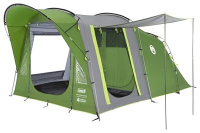 Coleman Oak Canyon 4 BlackOut-tent, 4-persoons familietunneltent met 2 speciale verduisterde slaapkamers en woonkamer, campingtent voor 4 personen, 4500 mm waterdicht, ingenaaid grondzeil
