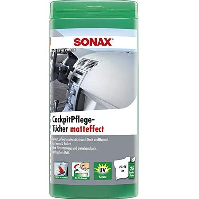 SONAX Toalhetes de cuidado para cabine (25 unidades) toalhitas húmidas limpas, cuidam e protegem todas as peças de plástico, madeira e borracha | Número de referência 04158410, verde