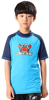 Cressi Rash Guard Short Jr, Maglia Protettiva in Tessuto Elastico con Protezione Solare UV (UPF) 50+ Bambini, Blu (Acquamarina)/ Blu (Navy), 13/14 Anni 164cm