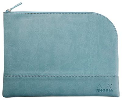 RHODIA 116735C - Faux Leather Zipped Pouch - Water - Size L (21x28 cm) - Real Stitching - Orange Fabric Interior - Storage of Documents, Small Supplies