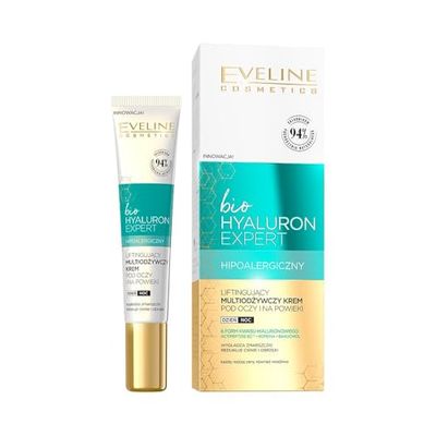 Eveline Cosmetics Bio Hyaluron Expert Revitalizing Multi-Nutrient Eye & Eyelid Cream - Anti-Aging, Hydrating Formula with Hyaluronic Acid & Caffeine, 20ml