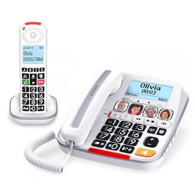 SWISSVOICE - Xtra 3355 Combo - DECT - Téléphone Fixe Filaire + Combiné Sans Fil - Larges Touches - Répondeur - Audio Boost - Sonneries Fortes - Compatible Aides Auditives - Blocage D'Appel - Blanc