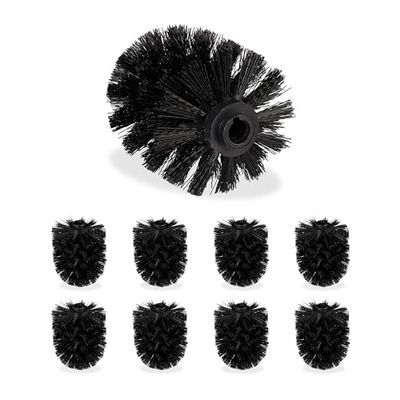 Relaxdays Tête de Rechange Brosse WC, Lot de 9, Filetage intérieur 12 mm, Diamètre 8 cm, tête Brosse Toilettes, Noir