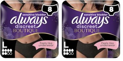 Always Discreet Boutique Incontinence Pants Women, Large, UK Dress Size 16-22, Black, Absorbency 6, 8 Underwear/Knickers, Heavy Bladder Leak Protection/Maternity Postpartum, Odour Neutraliser