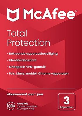 McAfee Total Protection 2024 | 3 apparaten | antivirusvirussoftware, internetbeveiliging | inclusief VPN, wachtwoordbeheer | pc/Mac/Android/iOS | 1-jarig abonnement | per post