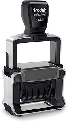 Timbro dat Professional 5440/L con inchiostro automatico, con 2 testi commerciali intercambiabili ricevuti – pagato, bicolore blu/rosso e dimensioni ca. 49 x 28 mm.