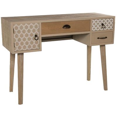 MESA ENTRADA MADERA C/4 CAJONES, ABETO+CONTRACH. +PATAS PINO_105X40X78CM