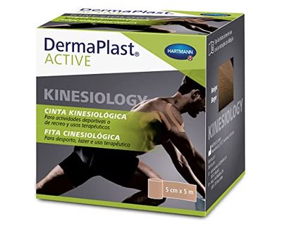 DermaPlast Active, kinesiotape, kinesiologie-tape, neuromusculaire bandage ter voorkoming en behandeling van sportblessures en spierspanning, beige (5 cm x 5 m)