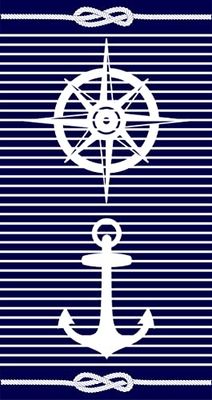 Miracle Home. Serviette Coton Egyptien Gouvernail Ancre 100% Coton égyptien 90 x 165 Bleu Marine 12037