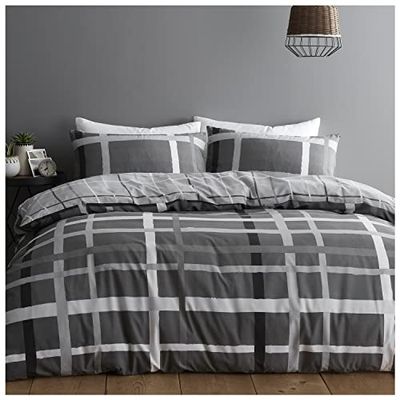 GC GAVENO CAVAILIA Set copripiumino reversibile, morbido e confortevole, con stampa, in policotone, motivo a righe, per letto matrimoniale, colore: grigio