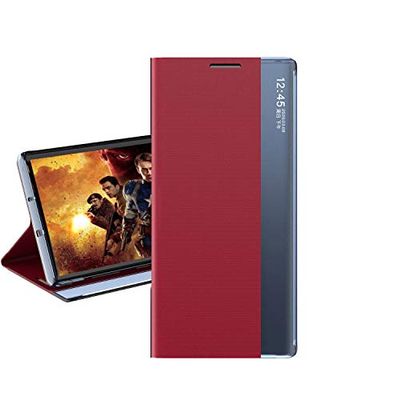 Custodia® Viewable Side Window Stand Function Flip Case Compatible for Xiaomi Redmi Note 8 Pro (Red)